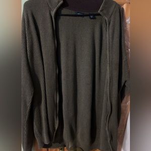 dark green zip up hoodie.